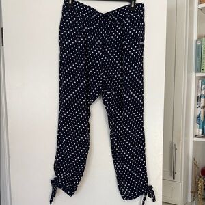 Anthropologie Navy Polka Dot Straight Leg Pants
